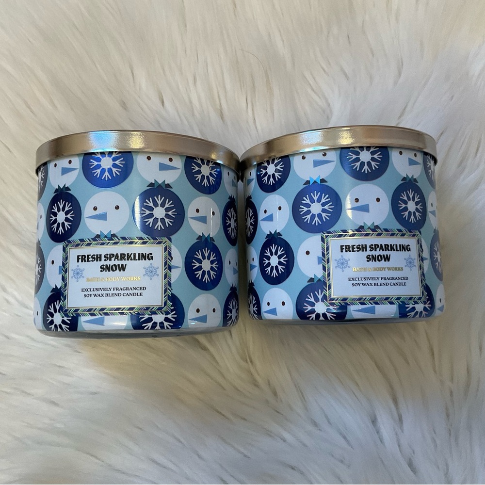 Bath & Body Works Fresh Sparkling Snow 3-Wick Candle - New x2 - Picture 2 of 7